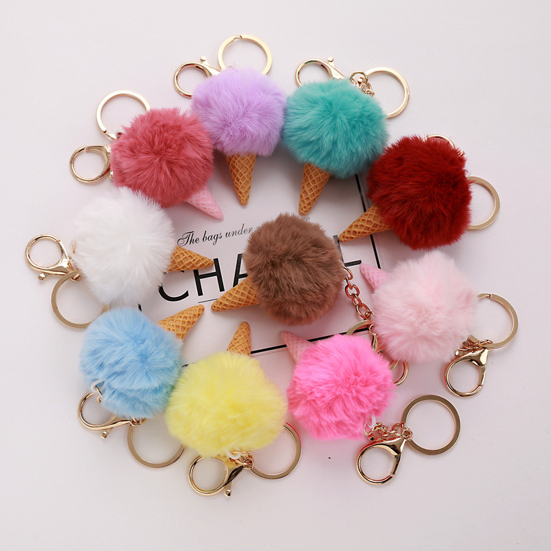 New 5cm imitation rex rabbit fur fur ball ice cream cone key chain pendant bag key pendant wholesale New 5cm imitation rex rabbit fur fur ball ice cream cone key chain pendant bag key pendant wholesale