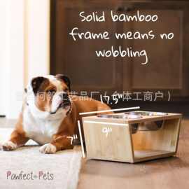 竹木宠物猫碗架可拆卸可调节木质宠物喂食架小型犬喂食器饮水架