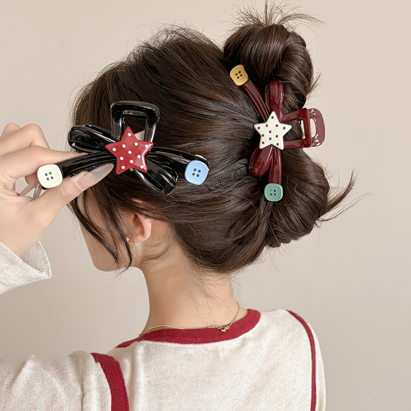 Punto de ondas estrellas botón clip de agarre classy clip de tiburón clip de cabello detrás de la cabeza adorable clip de cabello de niña clip de cabello