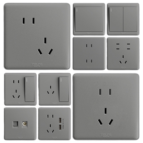 Delixi grey household 86-type concealed dual-control one-switch five-hole two-switch three-hole seven-hole outlet plate