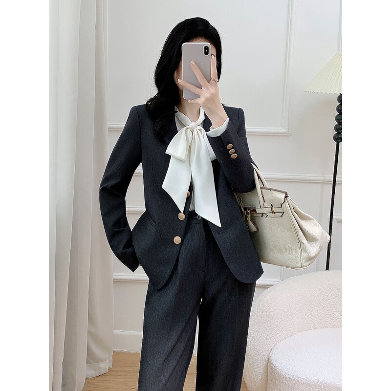 Gray New Suit Suit Women's New Autumn Clothing Hotel Manager New Clothing Elegant Slim Suit Jacket Spandex