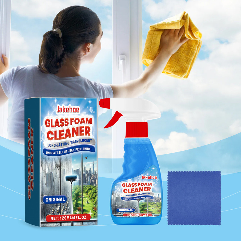 JAKEHOE Glass Foam Cleaner Household Stain Remover for Windows, Mirrors, Glass Doors, Grease, and Fingerprints