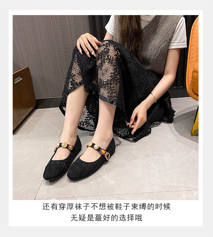 Giày Mary Jane nữ đế bệt mũi tròn phong cách retro — Màu hồng, Màu xanh dương, màu đen chi tiết 11