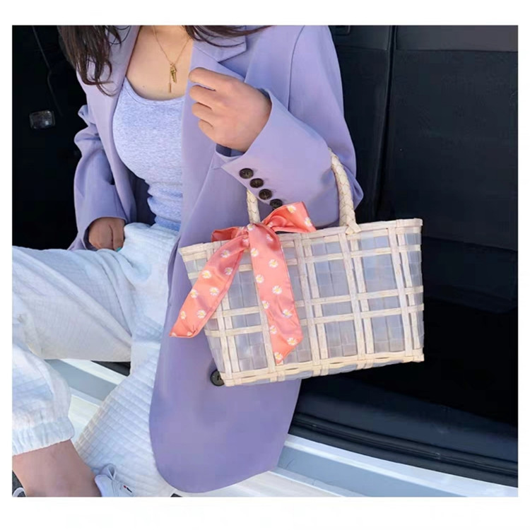 756g Weight Open Closure Type Double Handle Strap Type Handbag Bags Type Holiday, Travel Occasion PVC Material Plaid Pattern All Seasons Season Women's Gender Cute, Vacation Style Square Shape Large Size Women's Cute Vacation Plaid PVC Shopping Bags 13