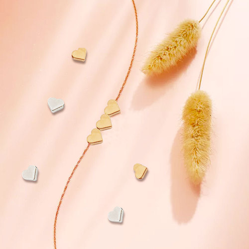 1 gold heart-shaped handmade DIY jewelry accessory, 8mm hole heart interval alloy oil drop flat beads