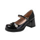 Black Mary Jane Shoes Women's 2025 Spring New French Style Daughter Gold Style High Heels with Round Toe Thick Heel
