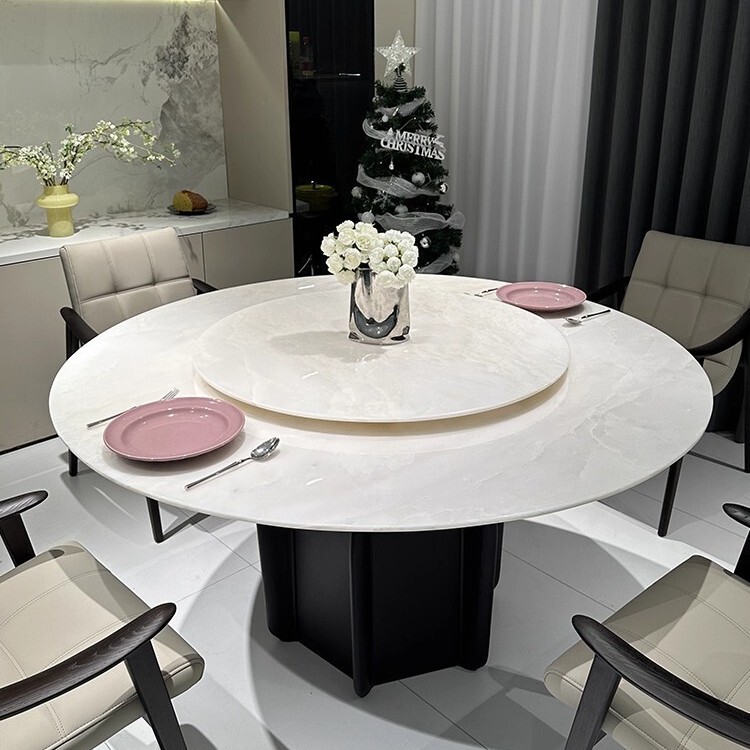 Italian Minimalist Royal White Jade Luxury Stone Round Table Natural Marble Villa High-End Dining Table White Ice Jade Table