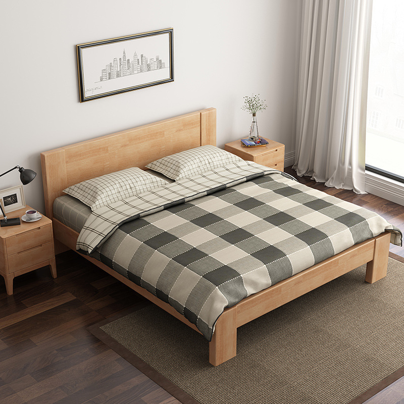 Qilang furniture manufacturers direct selling small apartment rubber wood solid wood solid northern European style 1.8 meters 1.5m solid wood bed