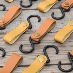 Portable Outdoor Hook Camping S-shaped Leather Storage Hook Keychain PU Clip Triangle Shelf