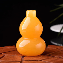 天然米黄玉葫芦摆件水晶玉石雕件家居客厅办公桌面摆设福禄平安