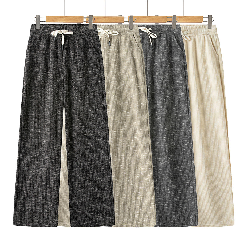 2026 Spring New Style Middle-Aged Women's Pants: Gold Mink Velvet High-Waisted Drawstring Straight-Leg Pants with Three-Dimensional High Waist and Wide Legs