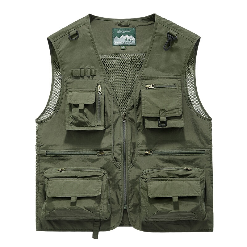 Men's thin outdoor casual vest with multiple pockets, large size workwear photography fishing vest