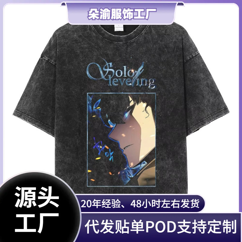 Cross-Border Aliexpress 2025 Hot Anime Solo Level Sung Jin Woo Printed T-Shirt Men and Women High Quality