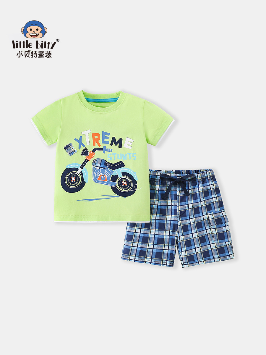 Mintman verde niño conjunto de mangas cortas 2025, verano nuevo pantalones a cuadros para niños, pantalones cortos para bebés de hombre europeos y estadounidenses image 1