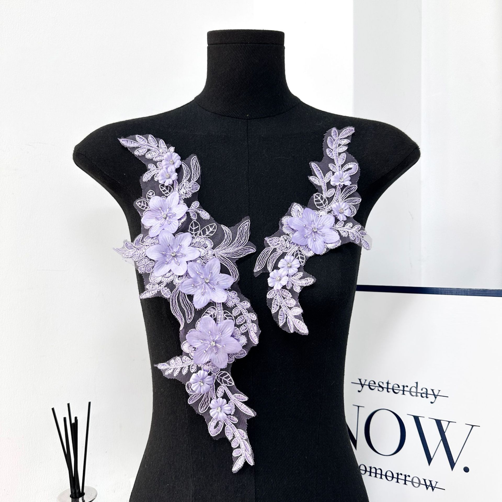 encaje ropa hecha a mano material de decoración bordado tridimensional encaje flores hojas textura accesorios de ropa al por mayor image 7