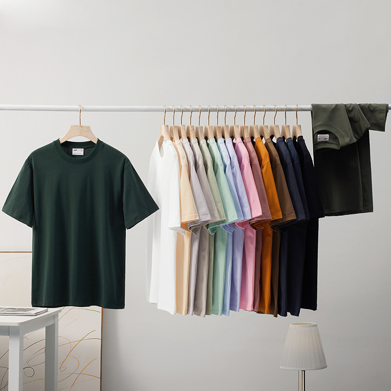 240g Combed Cotton Short Sleeve Wholesale Summer Heavy Cotton T-Shirt Men's Loose Crewneck Top Solid Color Base Shirt Women