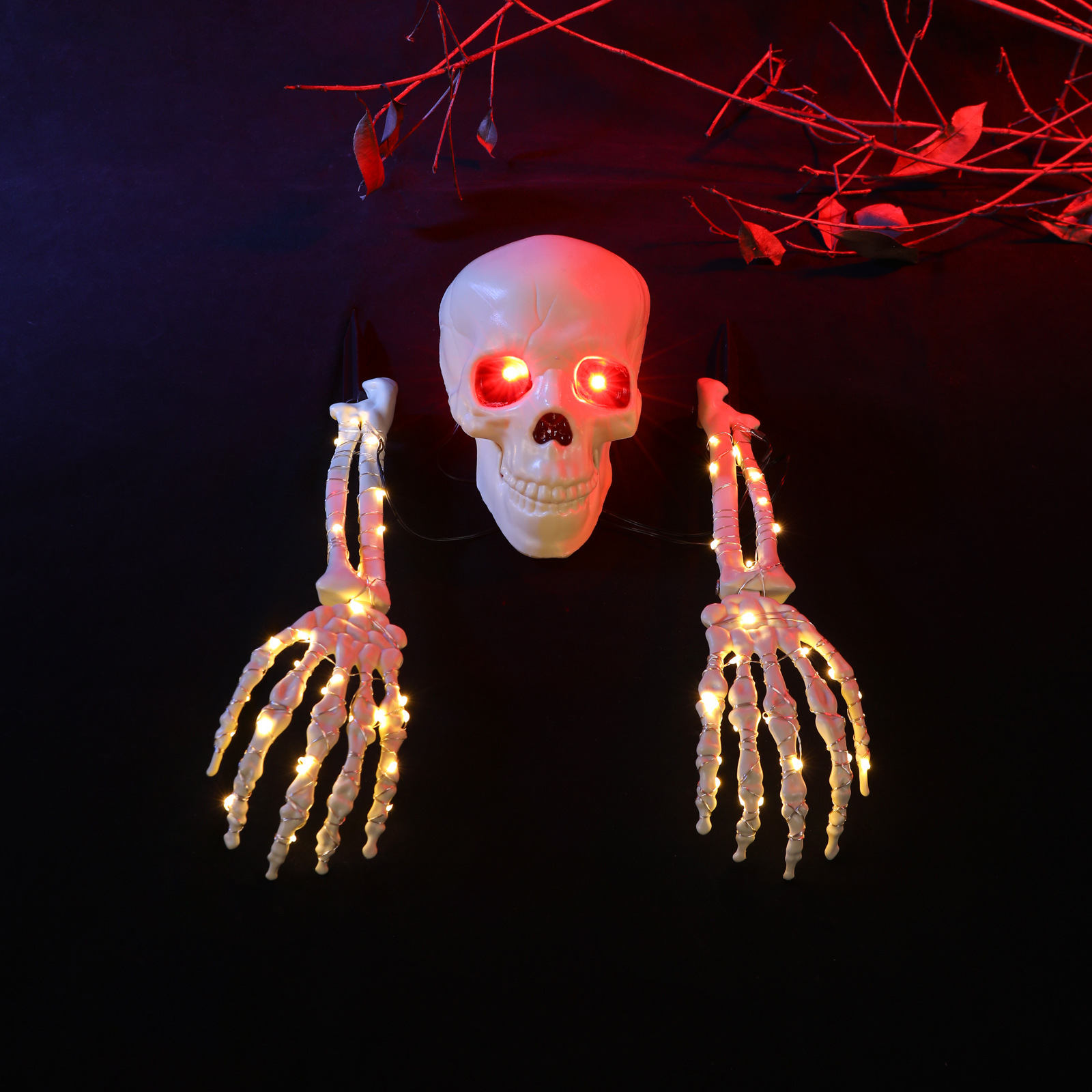 Inserción de Halloween de mano luminosa esqueleto conjunto de accesorios de decoración de patio LED de mano luminosa inserción