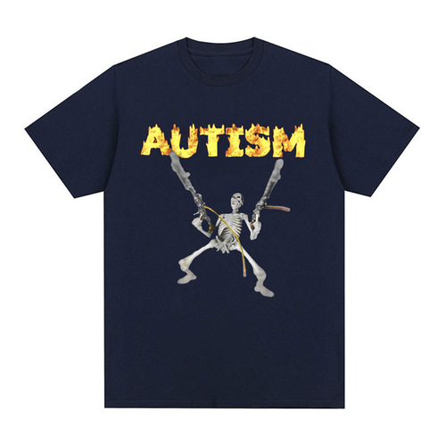 Skeletron Fashion Trend Funny Cotton Casual Hip-Hop Men's T-Shirt Joke T-Shirt Humorous T-Shirt Autism Skeleton Short Sleeve