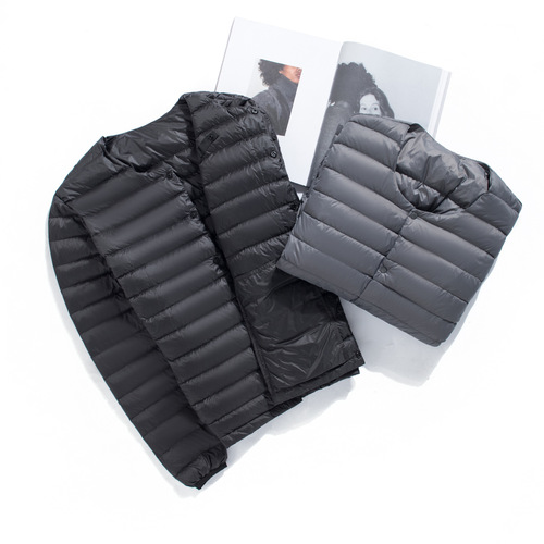 New lightweight down jacket for men, collarless down jacket, warm lining, large size, round neck, V-neck thin style