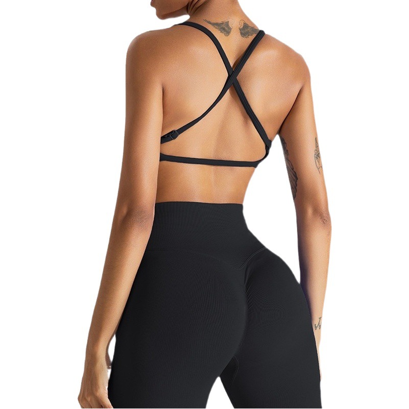 Sujetador de yoga sin costuras europeo y americano de las mujeres de secado rápido transpirable correr ropa interior deportiva espalda cruzada fitness Top ropa de yoga