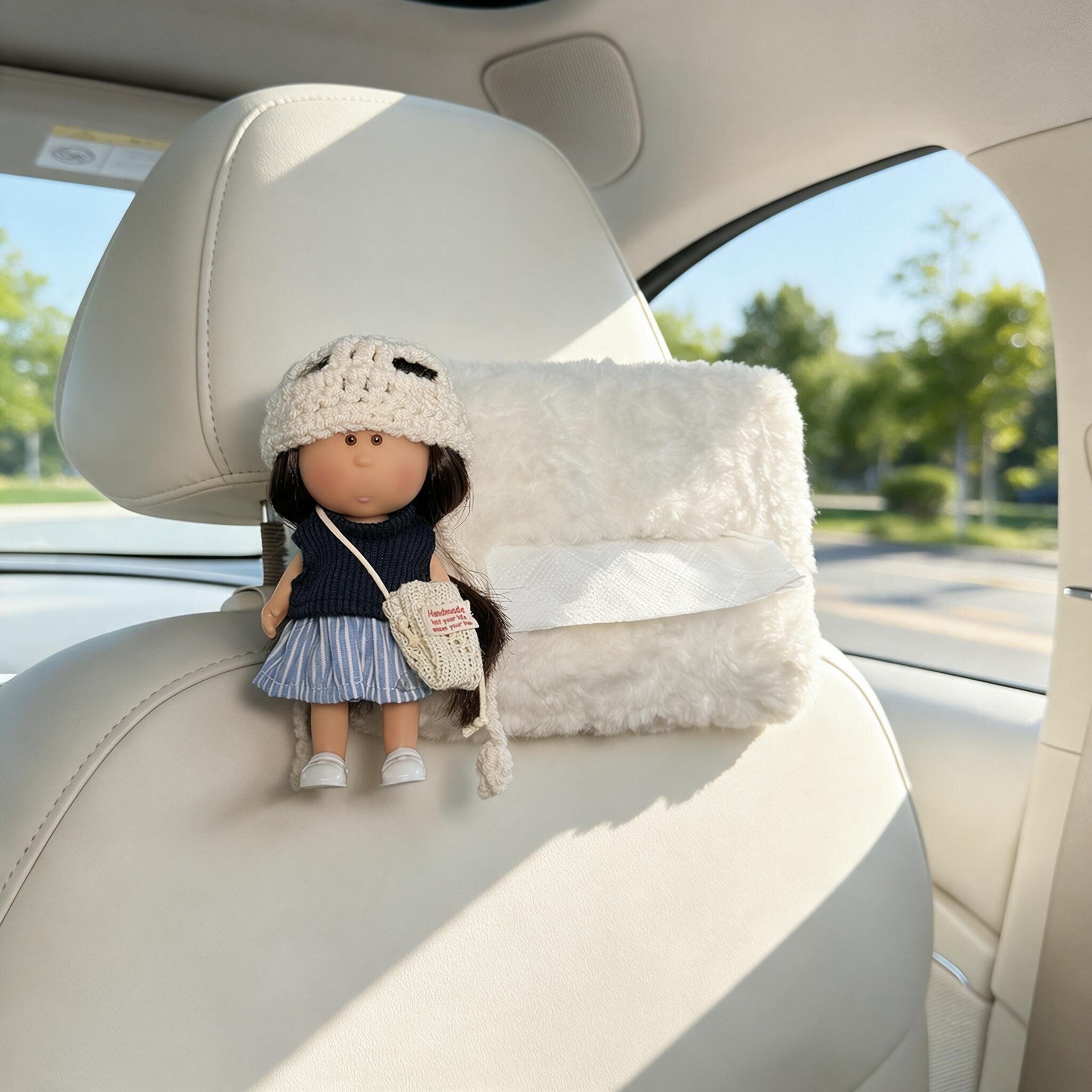 Cute Potato Sister Car Tissue Box, 2026 New Model, Hanging Design for Car Rear Headrest, Adds a Touch of Elegance