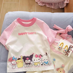 女の子純綿夏半袖tシャツアニメ新作女の子丸襟肩入り半袖クロミトップスt