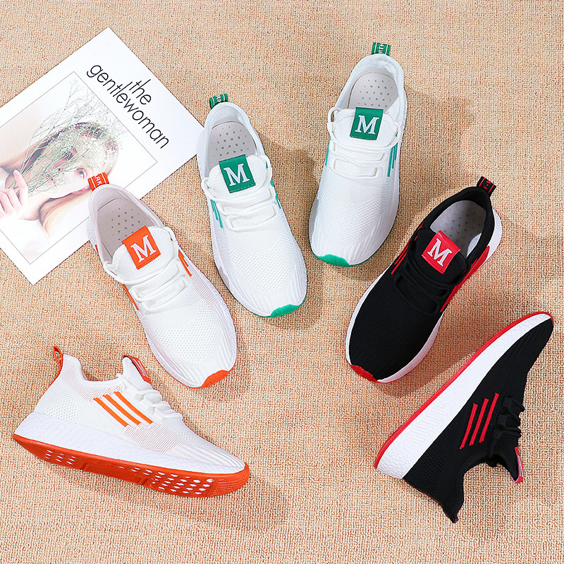 Women's Sports Shoes Summer Mesh Breathable Running Shoes Women's Popular Running Sports Women's Shock-Absorbing Casual White Shoes Wholesale