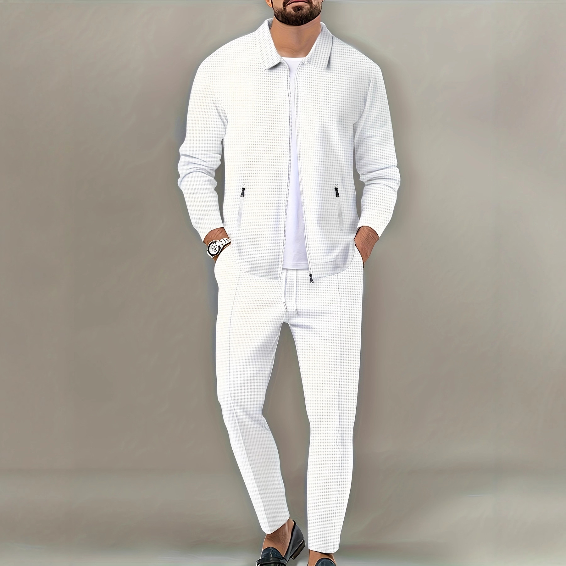 Cross-Border Spring and Autumn New Style Men's Youth Waffle Zipper Pocket Lapel Slim Cardigan Men's Sports Jacket