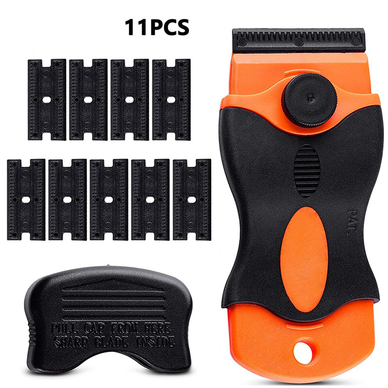 11件套单头刮刀塑料剃刀贴纸去除汽车刮刀双面塑料刀片贴纸去除器