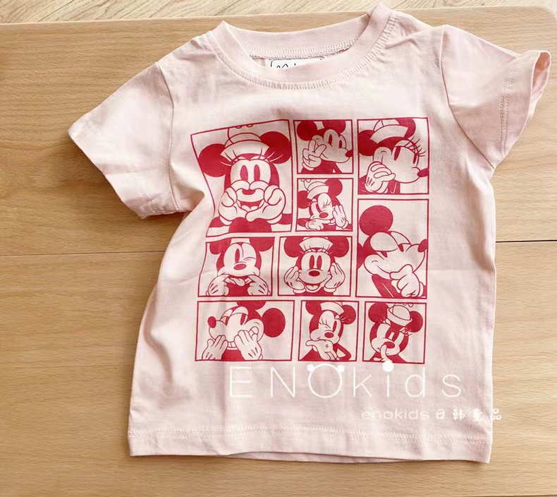 Children's Cotton Summer Cartoon T-Shirt, Oversize Short Sleeve, High Collar