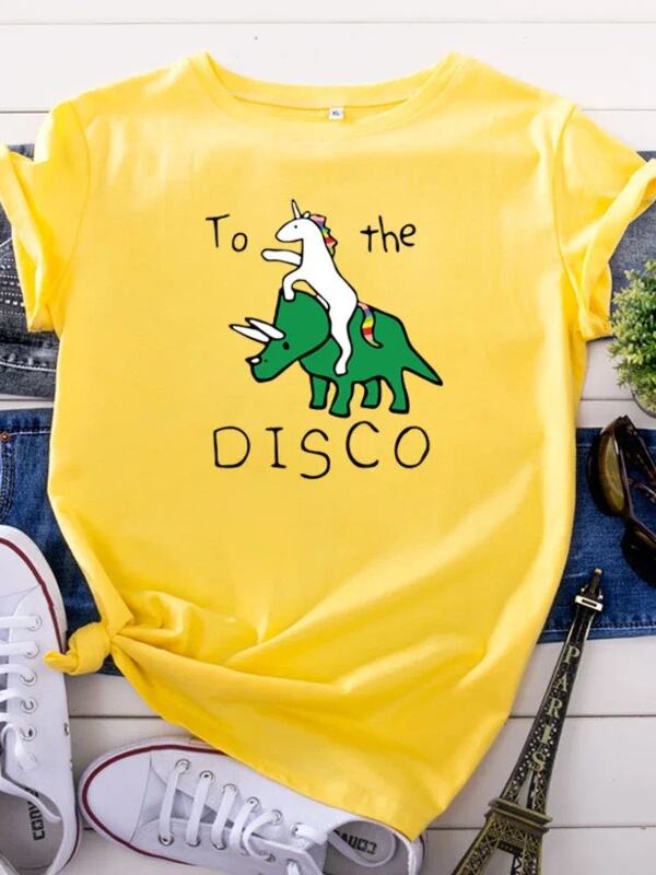 To the Disco Unicorn Print Women T-Shirt Short Sleeve O-Neck Loose Women's T-Shirt Ladies T-Shirt Tops Camise To the Disco Unicorn Print Women T-Shirt Short Sleeve O-Neck Loose Women's T-Shirt Ladies T-Shirt Tops Camise