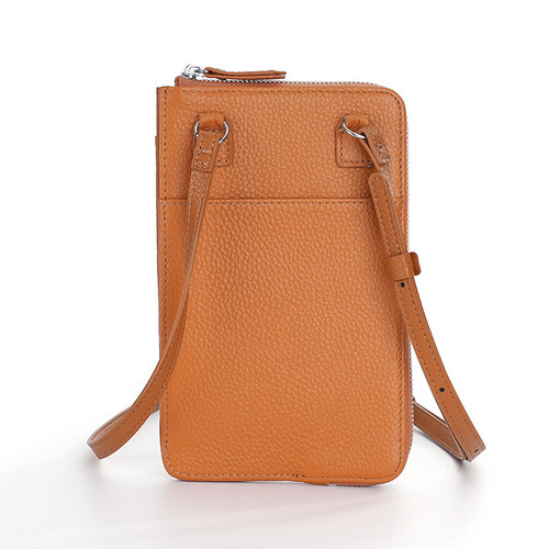 Cross-border genuine leather mobile phone bag women's cross-body small bag litchi pattern one-shoulder versatile mobile phone coin purse simple small shoulder bag