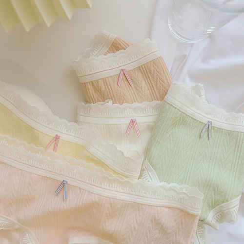 8068 Spring and Summer Class A Baby Cotton 97 Cotton Japanese Girls Underwear Mid-waist Gentle Cream Color Briefs for Women