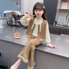 女童春装套装2025新款儿童洋气时髦小香风春秋款女孩网红三件套潮