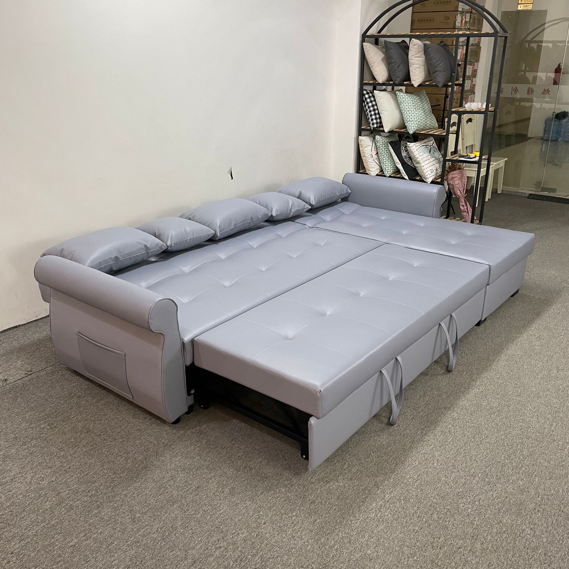 Combinación de tela de tecnología sin lavado de tamaño doméstico sofá cama de doble propósito plegable sala de estar esquina pein multifuncional