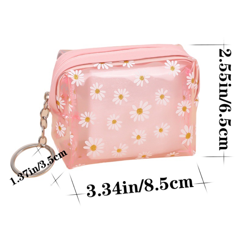 Estilo coreano lindo ins Margarita monedero chica corazón transparente cremallera moneda bolsa impermeable portátil mini cartera