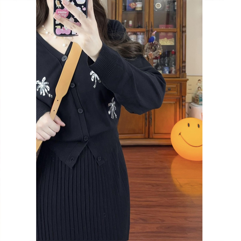 春秋韩系穿搭小香风针织衫别致绝美小套装女盐系轻熟半身裙两件套|undefined