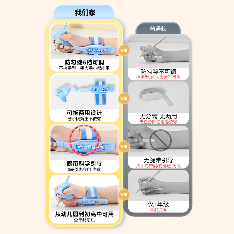 猫太子学生はペンを握って腕の矯正器をつけて字を練習します。|undefined