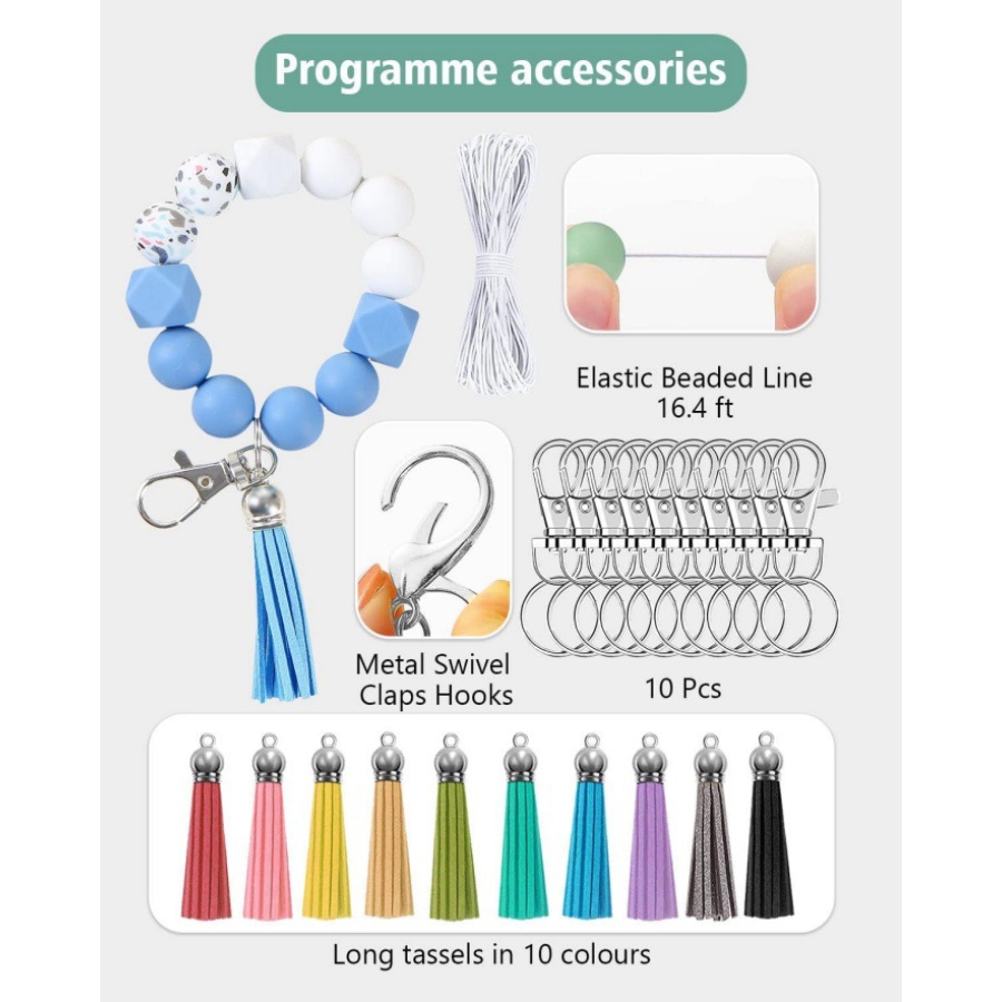 Temu crossover shein venta caliente tk cuentas de silicona juego de bricolaje pulsera traje de llavero con borla