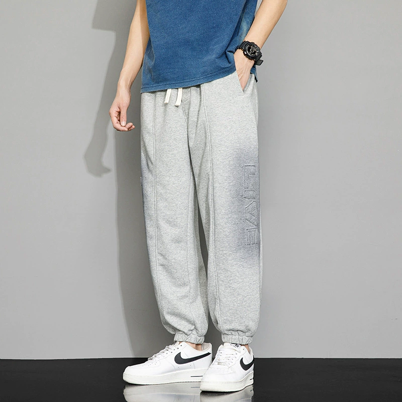 2023 Мужские Большие размеры со стиркой Осенний модный бренд Свободные универсальные широкие Мужские Спортивные Повседневные брюки больших размеров