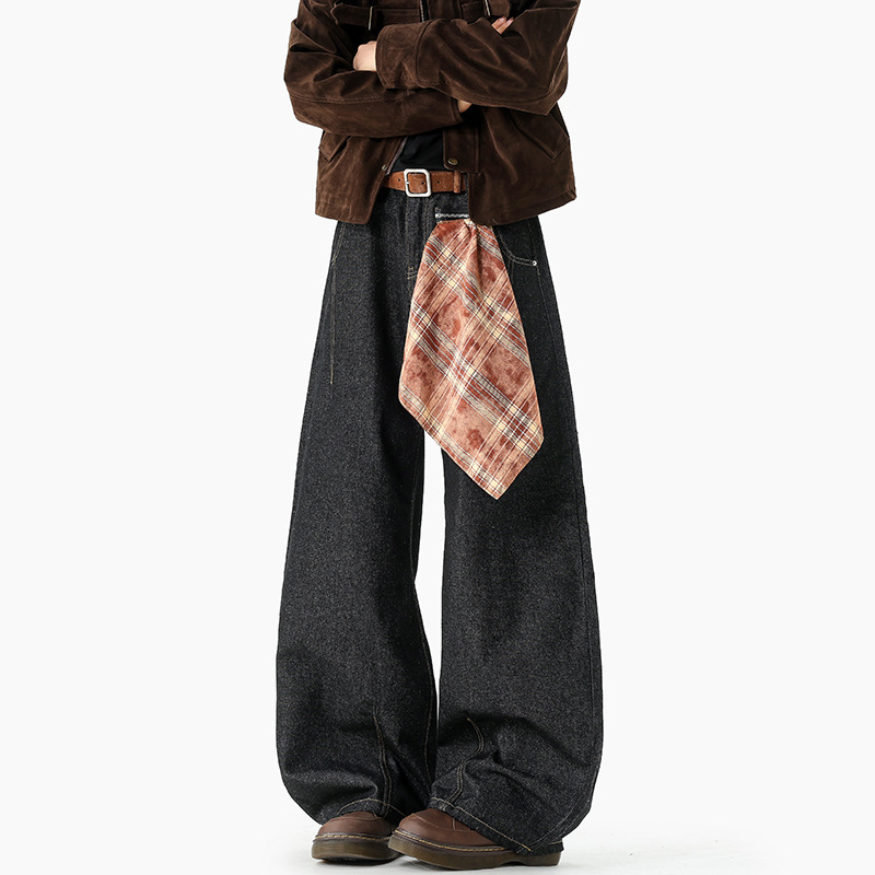 American Style Detachable Plaid Square Scarf Scimitar Jeans Men's Large Size Silhouette Pants N6461-Special P43 Control 85