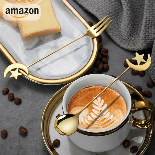 Cartoon Stars and Moon Spoons and Forks Creative 304 Stainless Steel Coffee Spoon Dessert Honey Stirring Spoon Souvenir Tableware