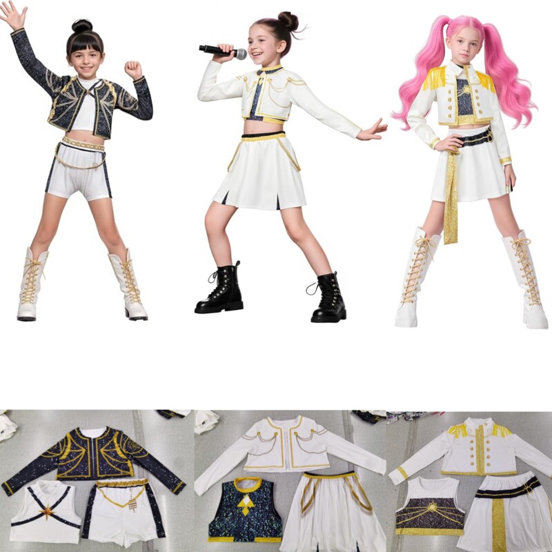 2025亚马逊新款女孩恶魔猎人服装搭配流行歌手3D印花女装童装套装|undefined