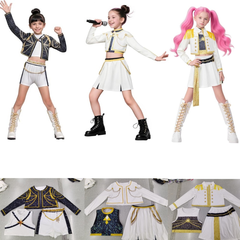 2025亚马逊新款女孩恶魔猎人服装搭配流行歌手3D印花女装童装套装