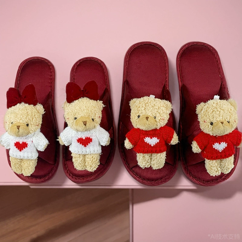 Мультяшный медведь свадебные хлопчатобумажные тапочки женские весенние летние дома