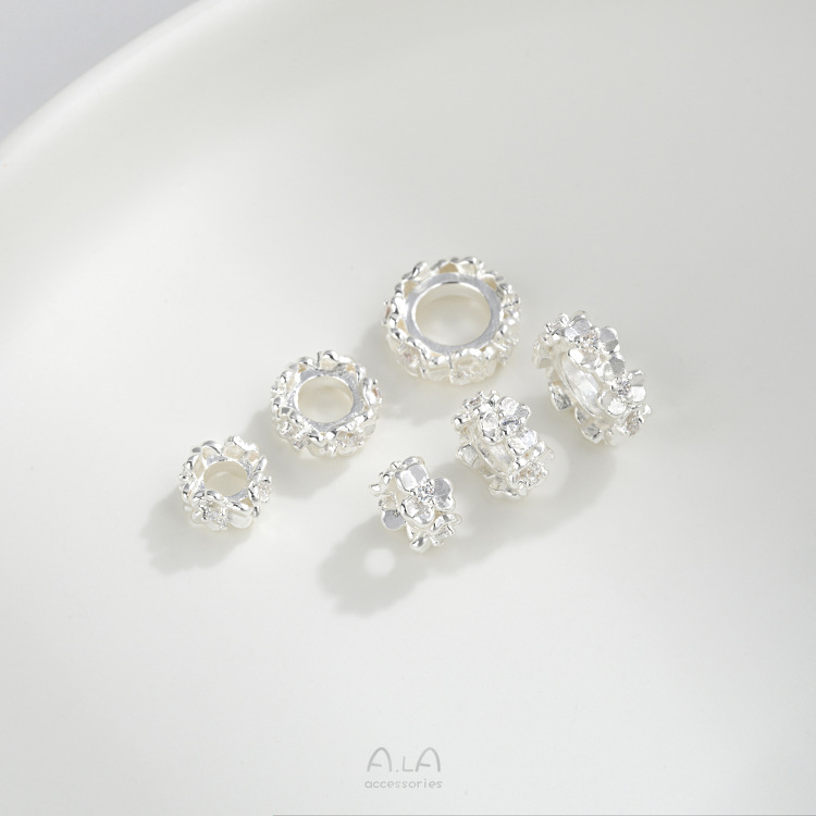 bag 925 thick silver color retaining inlaid zircon garland spacer beads circle handmade bead holder spacer beaded diy ornament accessories materials