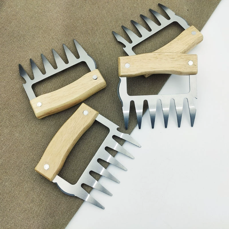 Разделитель мяса из нержавеющей стали, коготь для мяса, мощный коготь для мяса, магазин барбекю, магазин барбекю, изолированный разделитель мяса, деревянная ручка