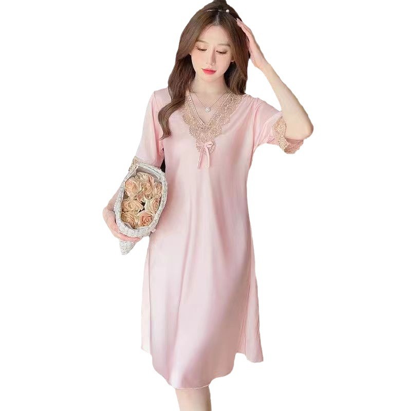 2024 verano hielo pijama delgado dulce sexy encaje bordado vestido de mangas cortas pijama ropa para el hogar de chicas