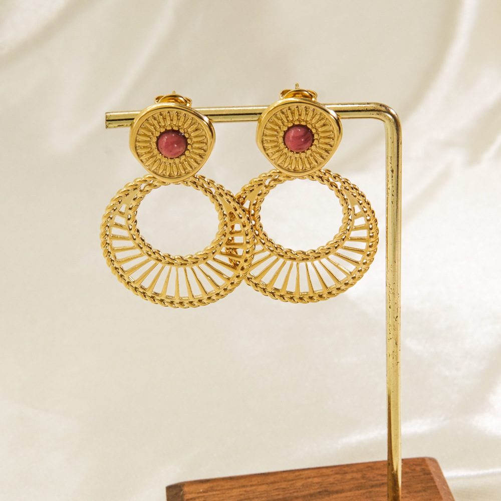 14g Weight PVD Coated 14K Gold Real Gold Plated Circle 304 Stainless Steel Bohemian Waterproof Non Tarnish Drop Earrings