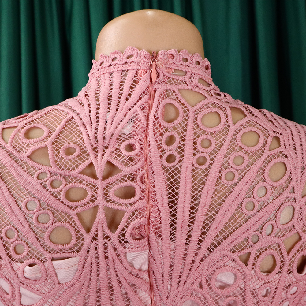 Women's Lace Hook Dress Hollow Pleated Stitching New Clothing_ecoleips.com